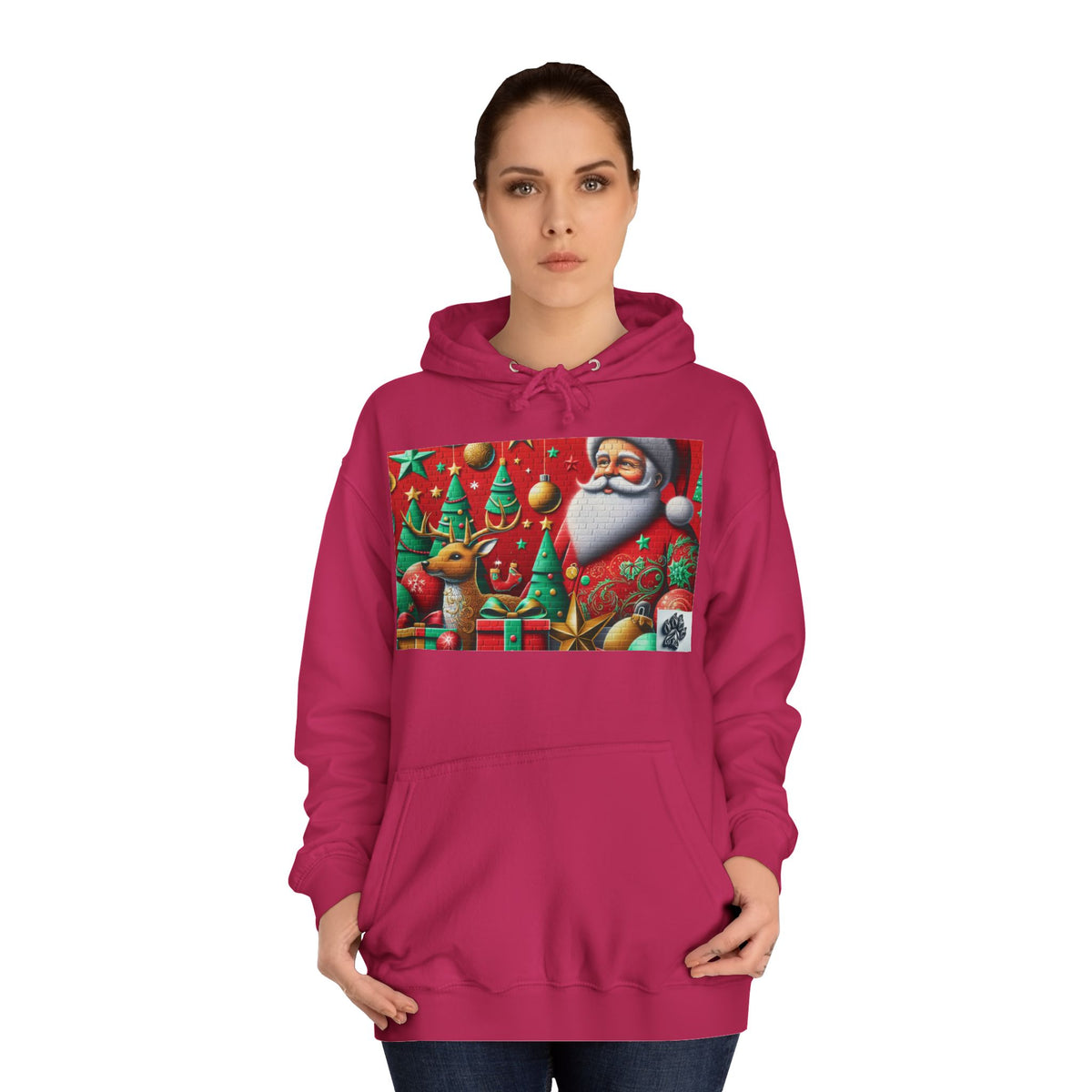Festive Santa and Reindeer Unisex Hoodie