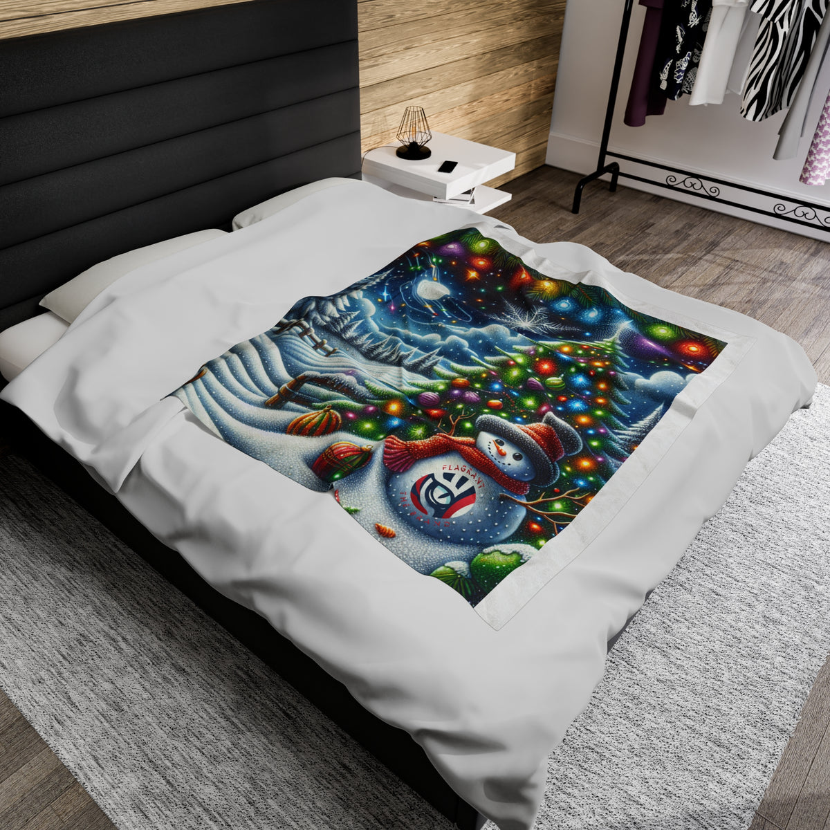 Cozy Holiday Velveteen Plush Blanket with Snowman Design
