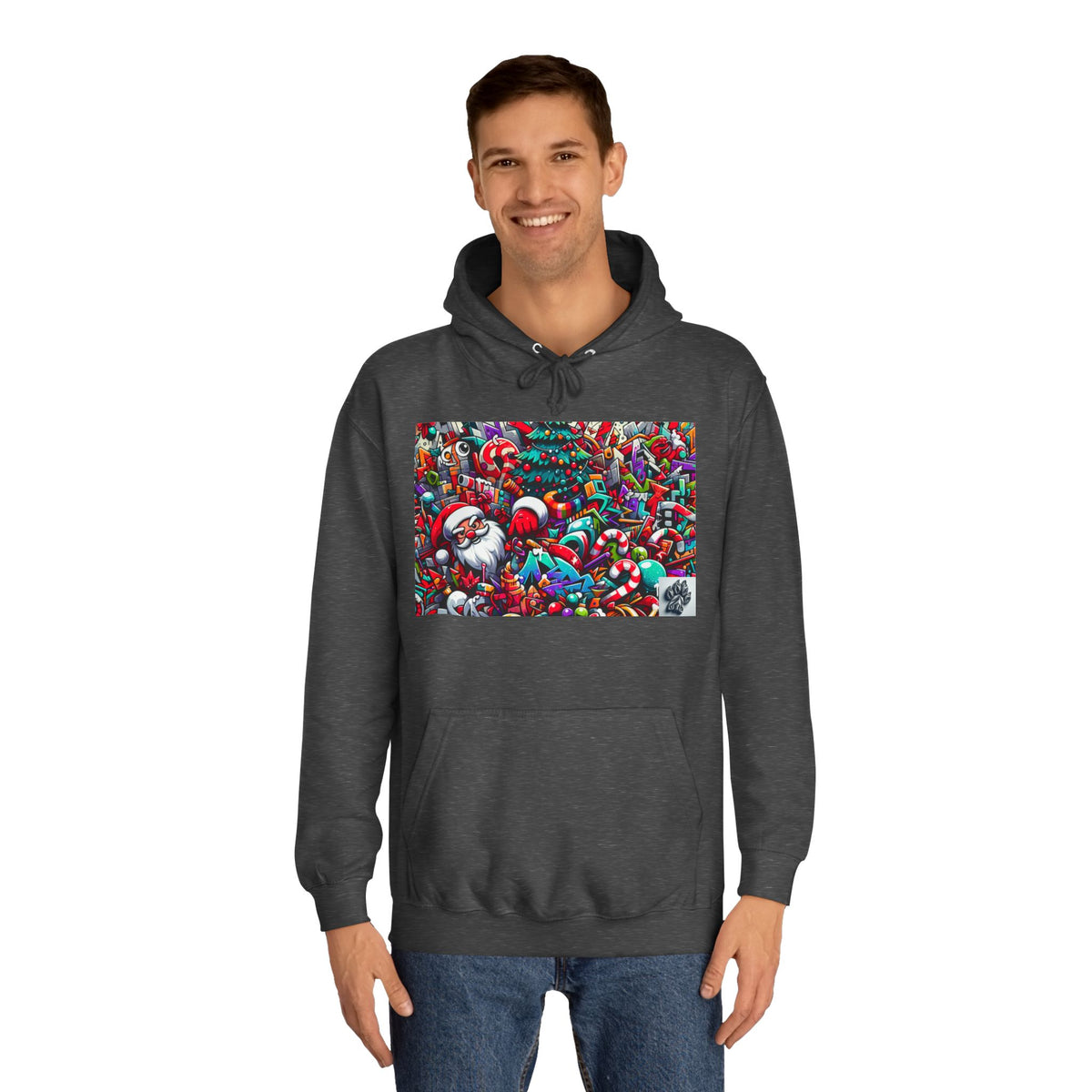 Festive Santa Graphic Unisex College Hoodie - Perfect Holiday Wear