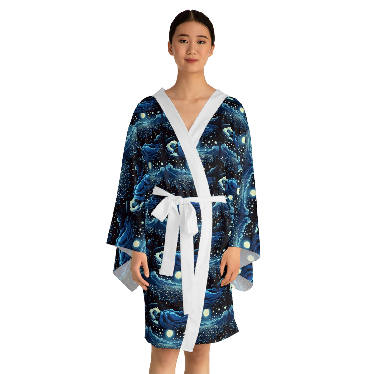 Mystical Night Sky Long Sleeve Kimono Robe - Relaxed Lounge Wear for Cozy Evenings