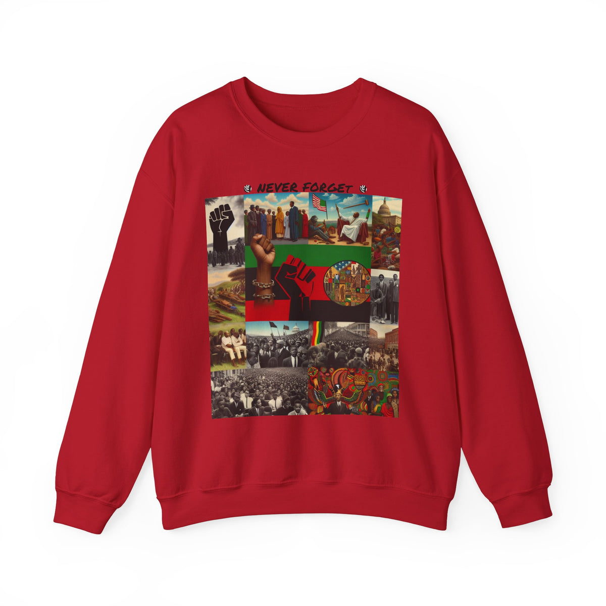 Never Forget Unity Crewneck Sweatshirt - Inclusive Black Culture Design