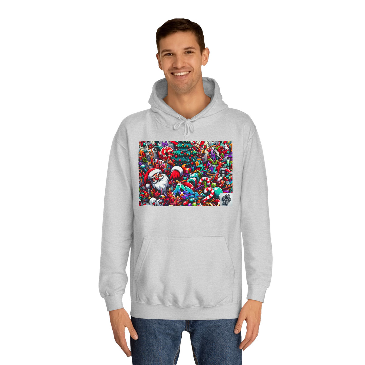 Festive Santa Graphic Unisex College Hoodie - Perfect Holiday Wear
