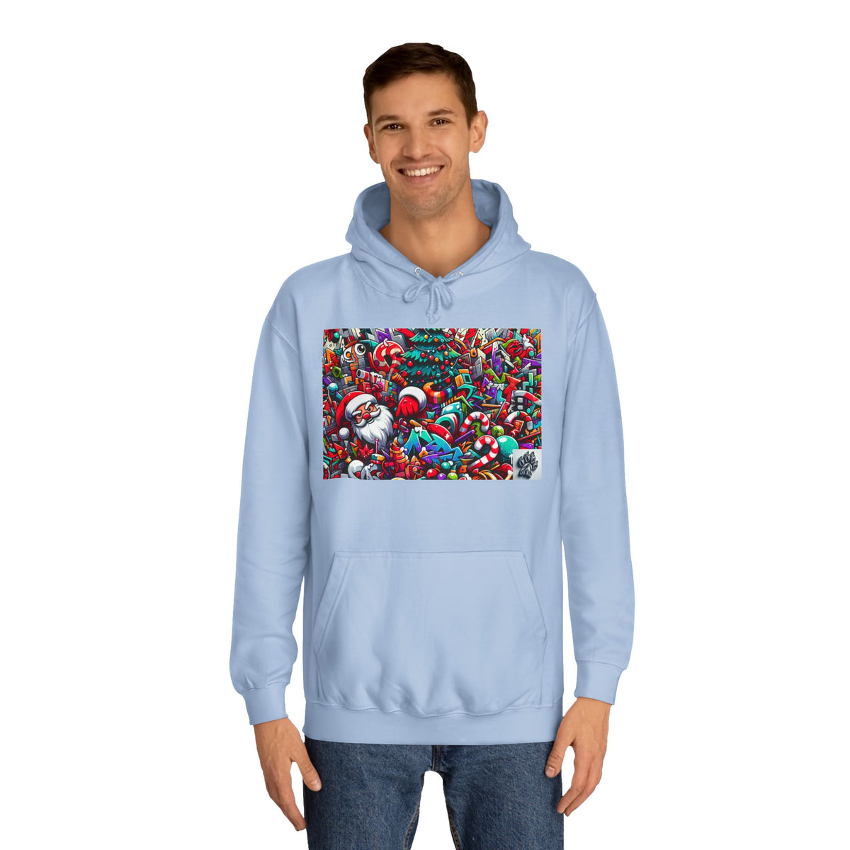 Festive Santa Graphic Unisex College Hoodie - Perfect Holiday Wear