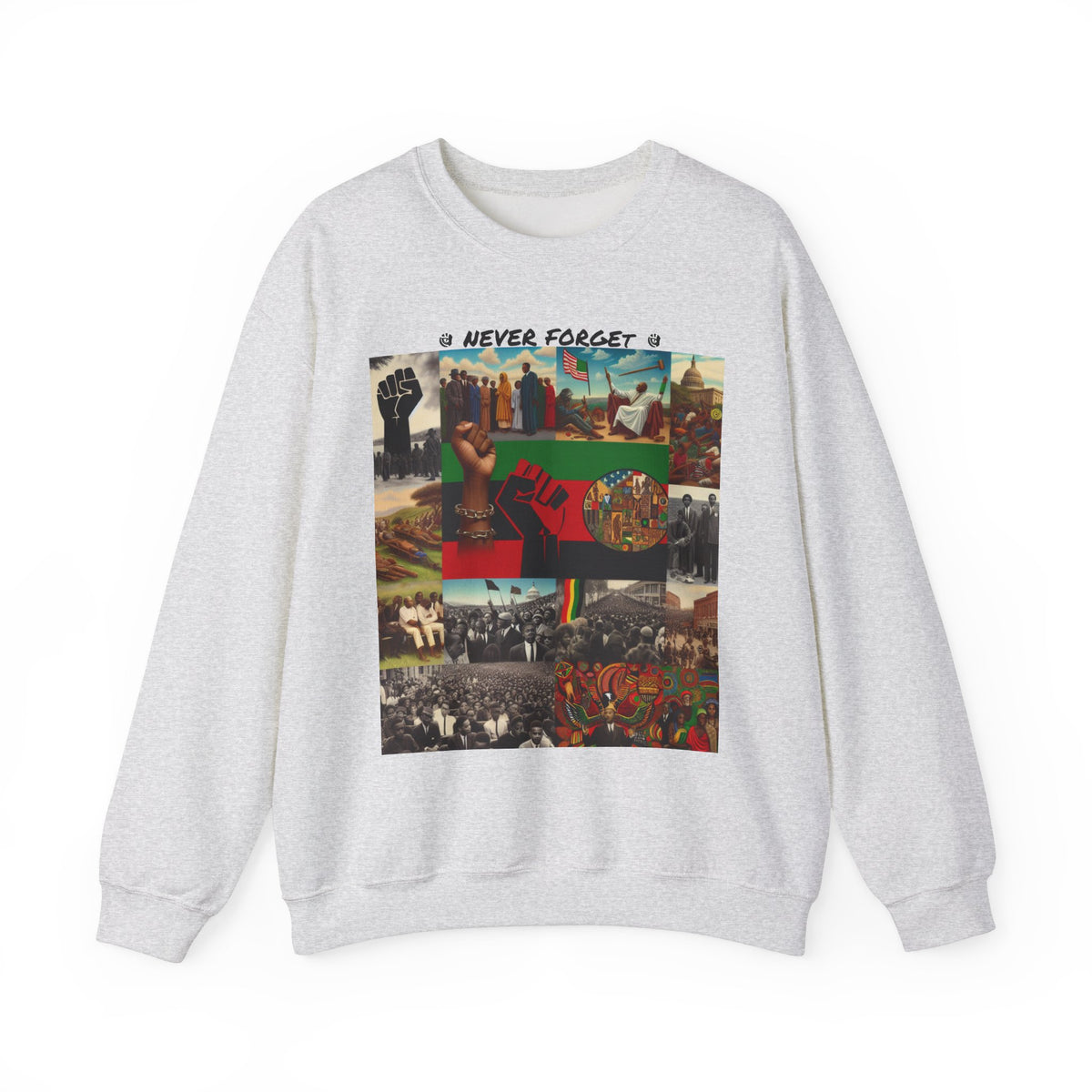 Never Forget Unity Crewneck Sweatshirt - Inclusive Black Culture Design