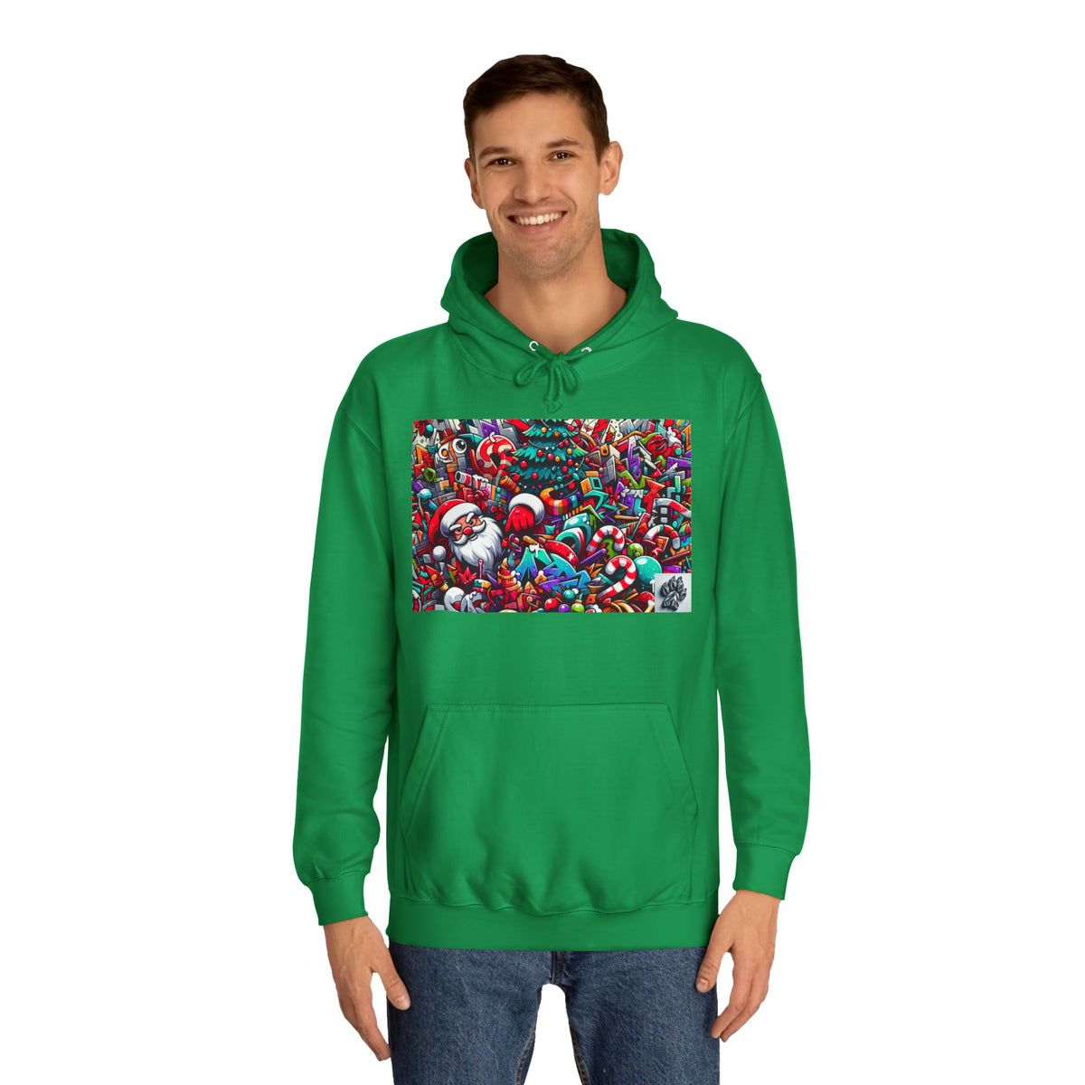 Festive Santa Graphic Unisex College Hoodie - Perfect Holiday Wear