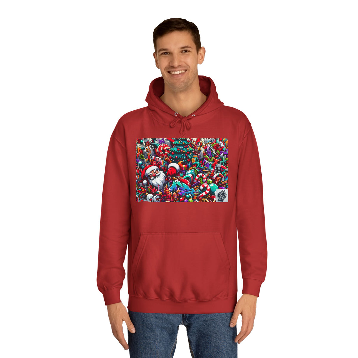 Festive Santa Graphic Unisex College Hoodie - Perfect Holiday Wear