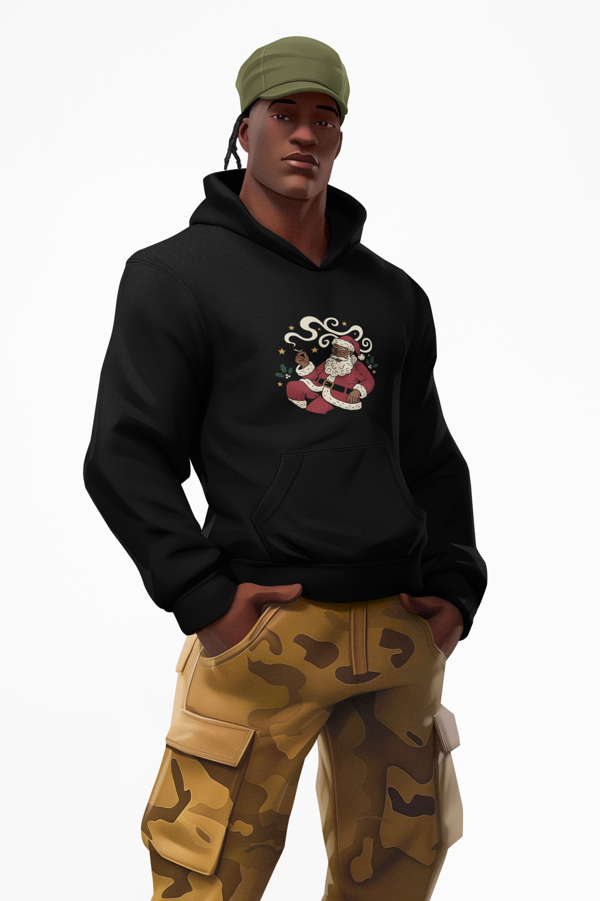 Santa Paws Hoodie — Christmas Santa & Paw Print Holiday Hoodie
