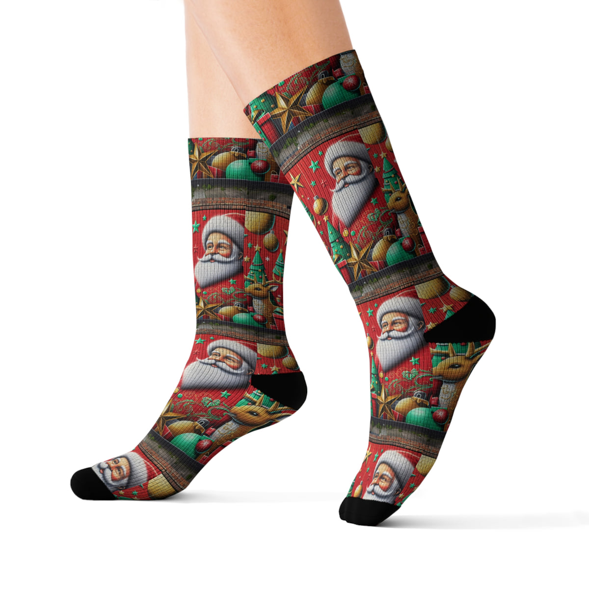 Festive Christmas Sublimation Socks with Santa Design