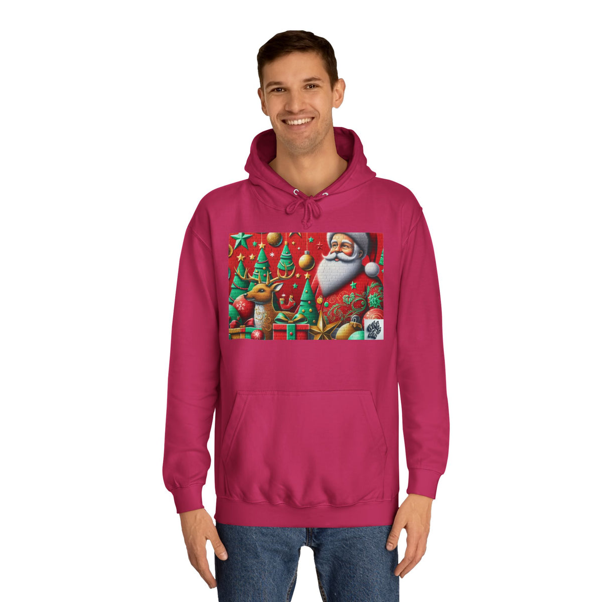 Festive Santa and Reindeer Unisex Hoodie