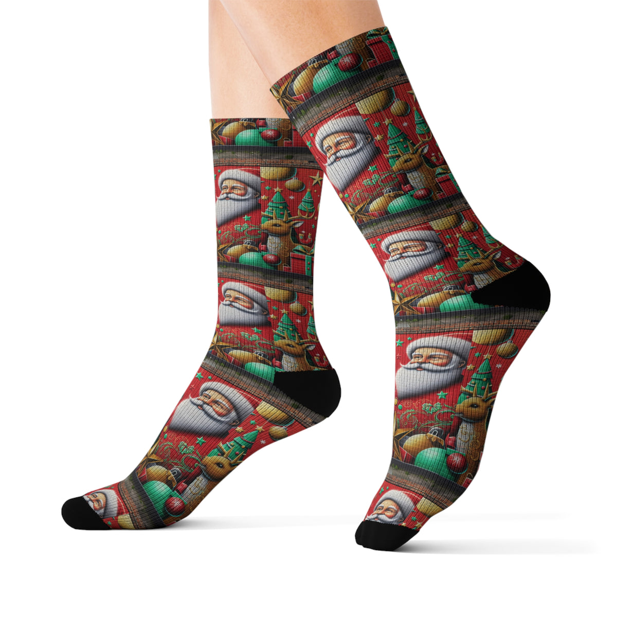 Festive Christmas Sublimation Socks with Santa Design