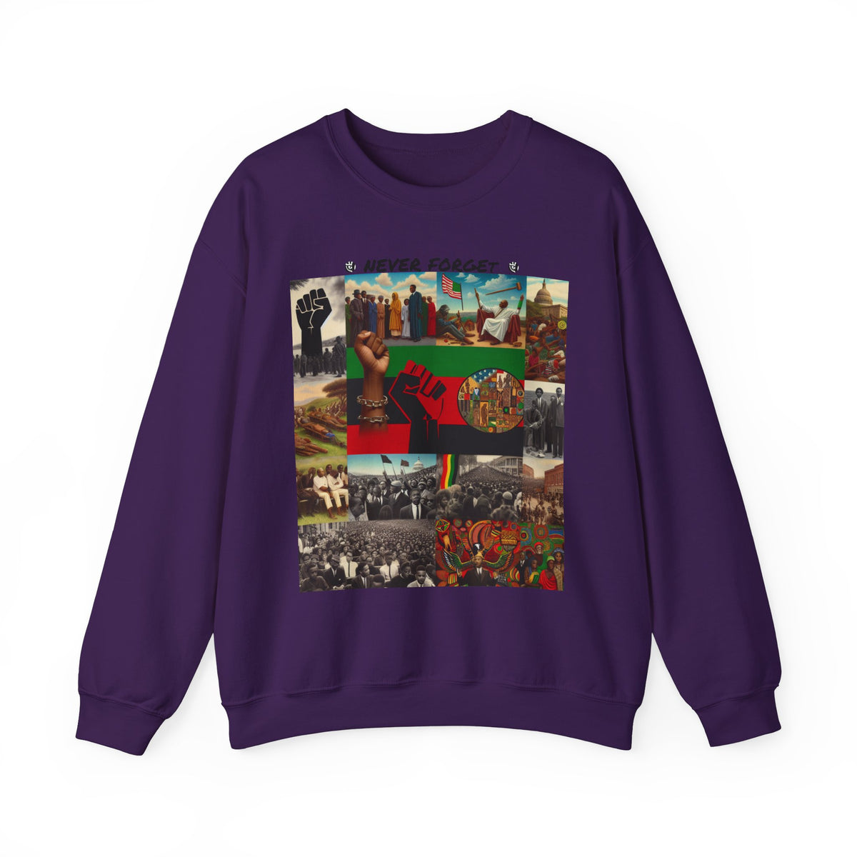 Never Forget Unity Crewneck Sweatshirt - Inclusive Black Culture Design