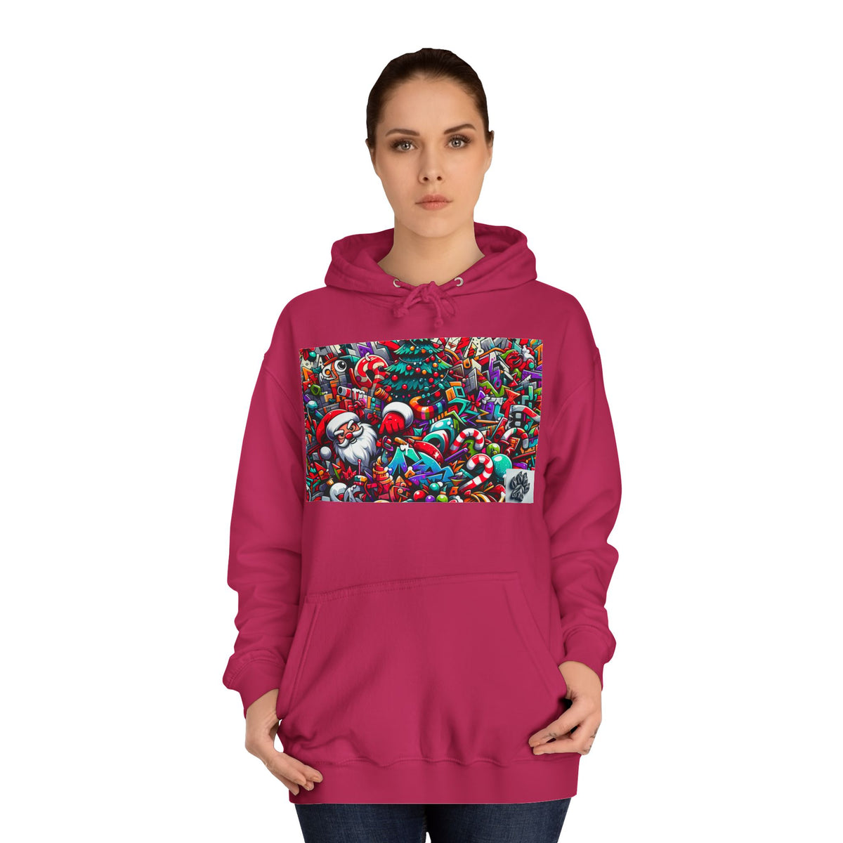 Festive Santa Graphic Unisex College Hoodie - Perfect Holiday Wear