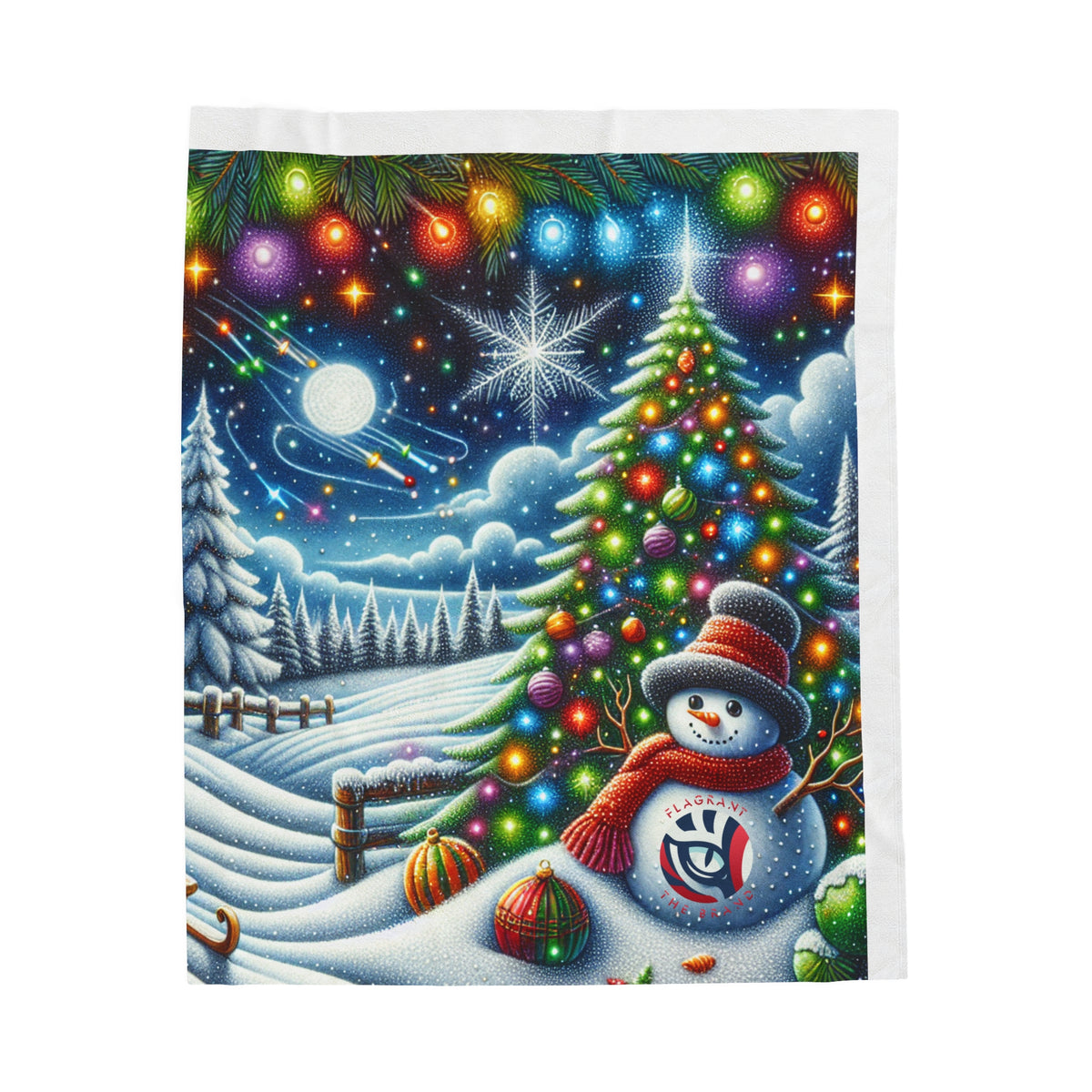 Cozy Holiday Velveteen Plush Blanket with Snowman Design
