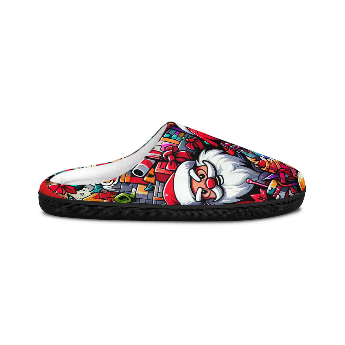 Men's Indoor Slippers - Festive Santa Graphic Design for Cozy Comfort
