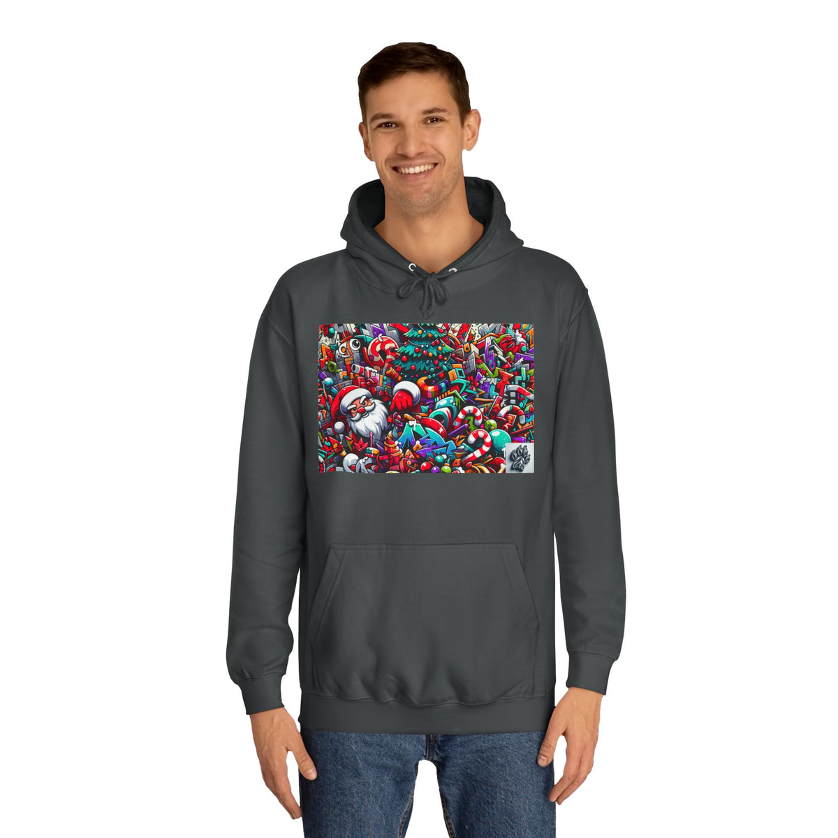 Festive Santa Graphic Unisex College Hoodie - Perfect Holiday Wear