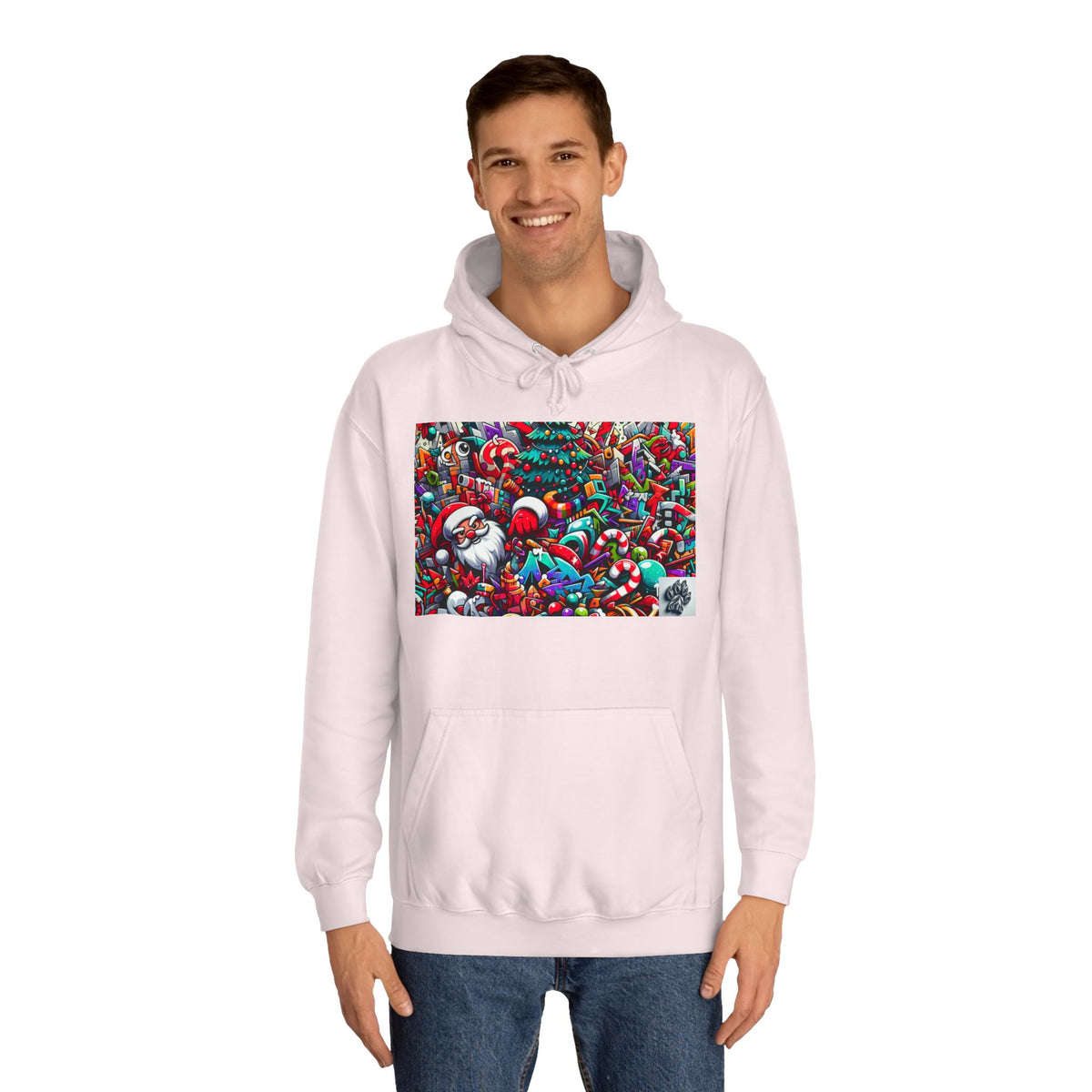 Festive Santa Graphic Unisex College Hoodie - Perfect Holiday Wear