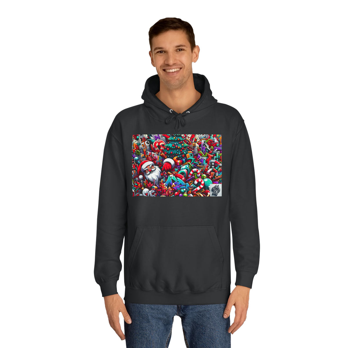 Festive Santa Graphic Unisex College Hoodie - Perfect Holiday Wear