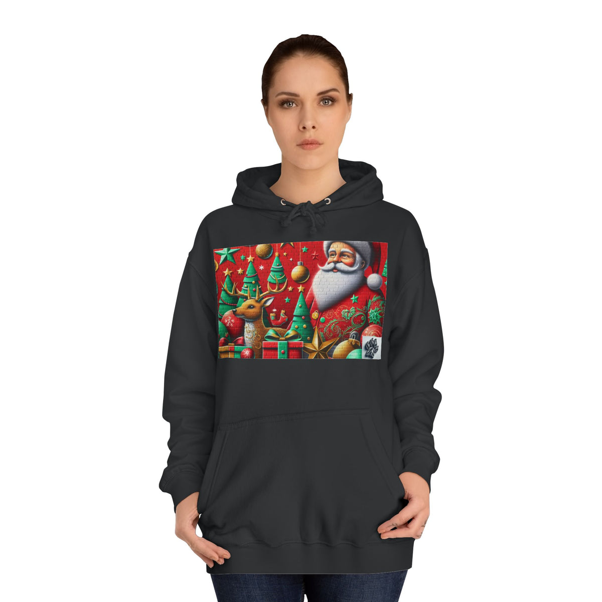 Festive Santa and Reindeer Unisex Hoodie